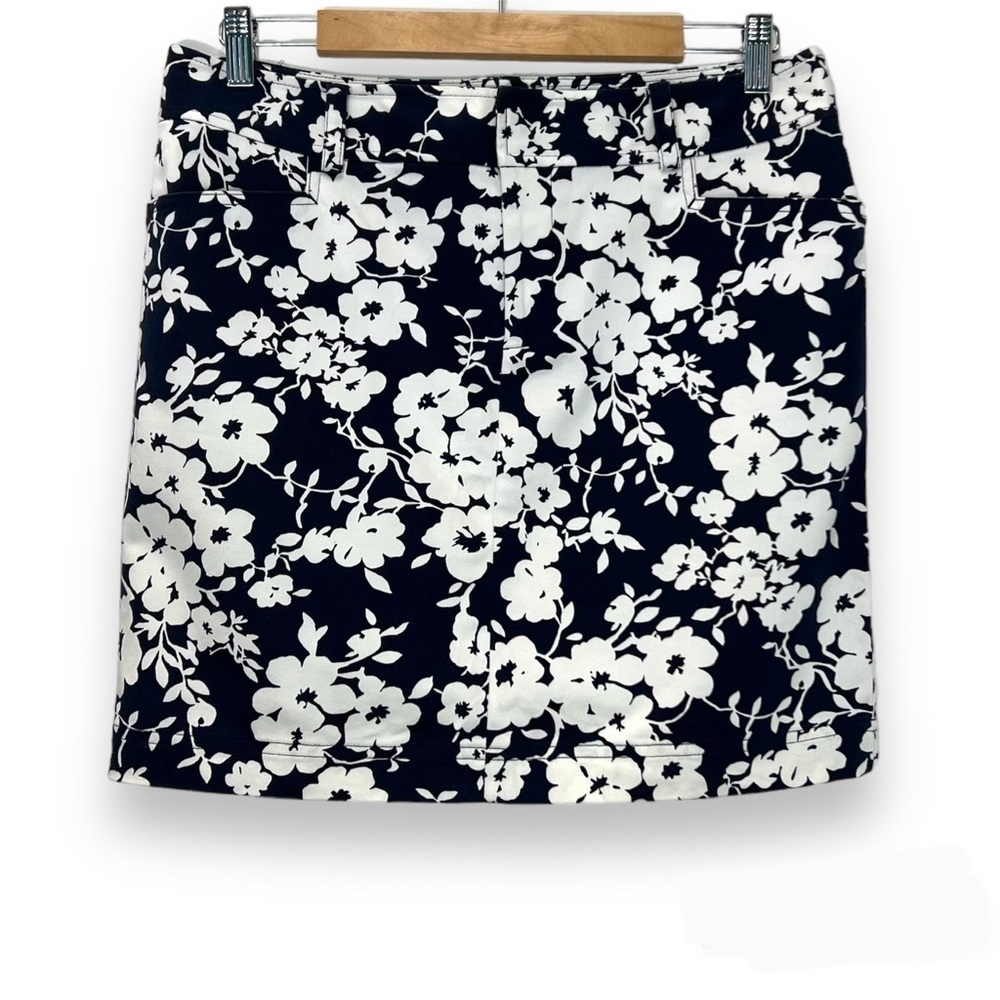 Chaps Floral Pencil Skirt Pockets Stretch Navy Blue White Women's 10P